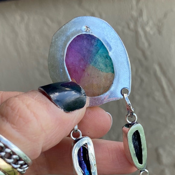 925 sterling silver overlay citrine black pearl Rainbow solar quartz necklace - Picture 7 of 15